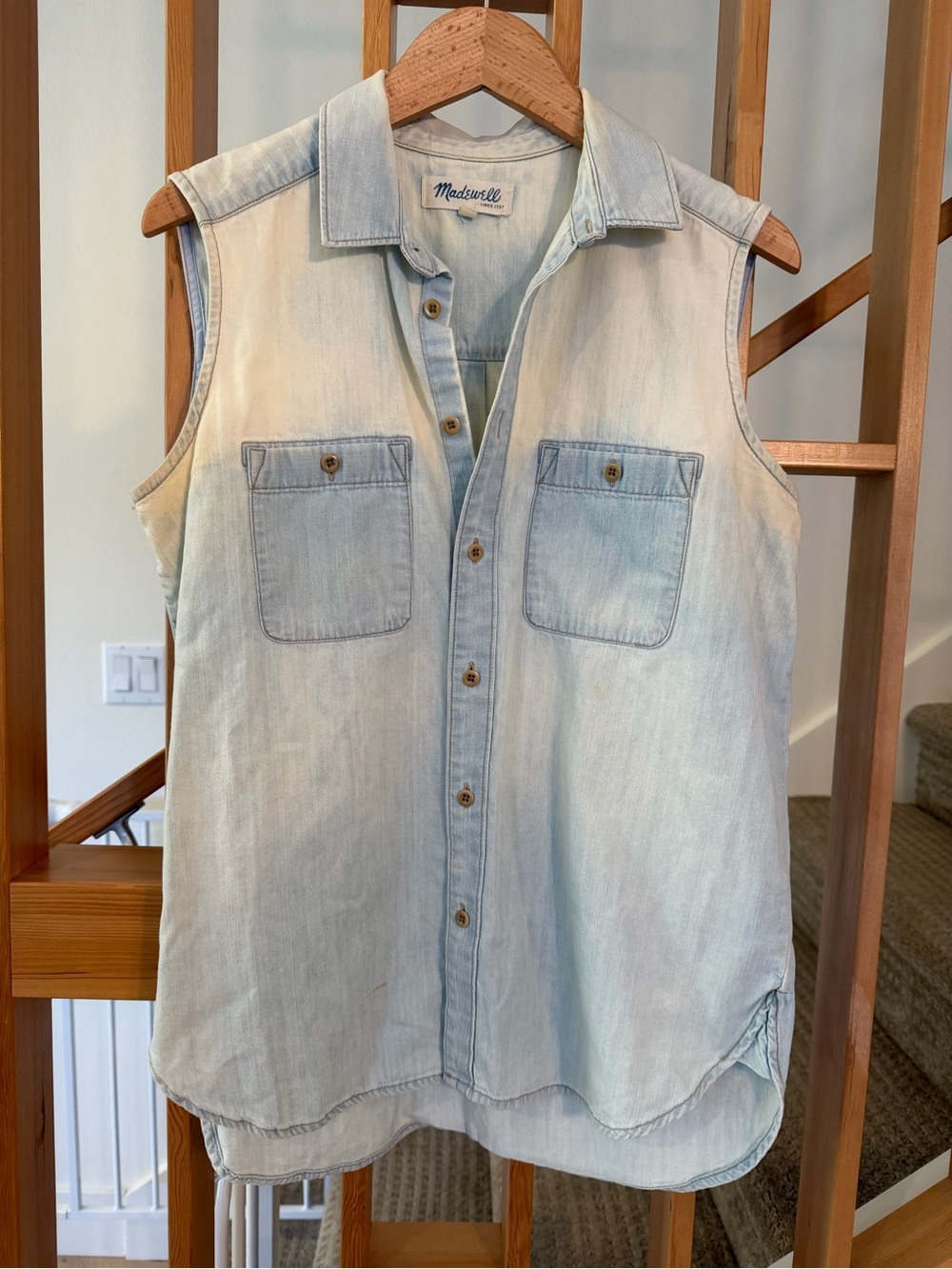 Madewell Light Blue Denim Sleeveless Button-Down Shirt